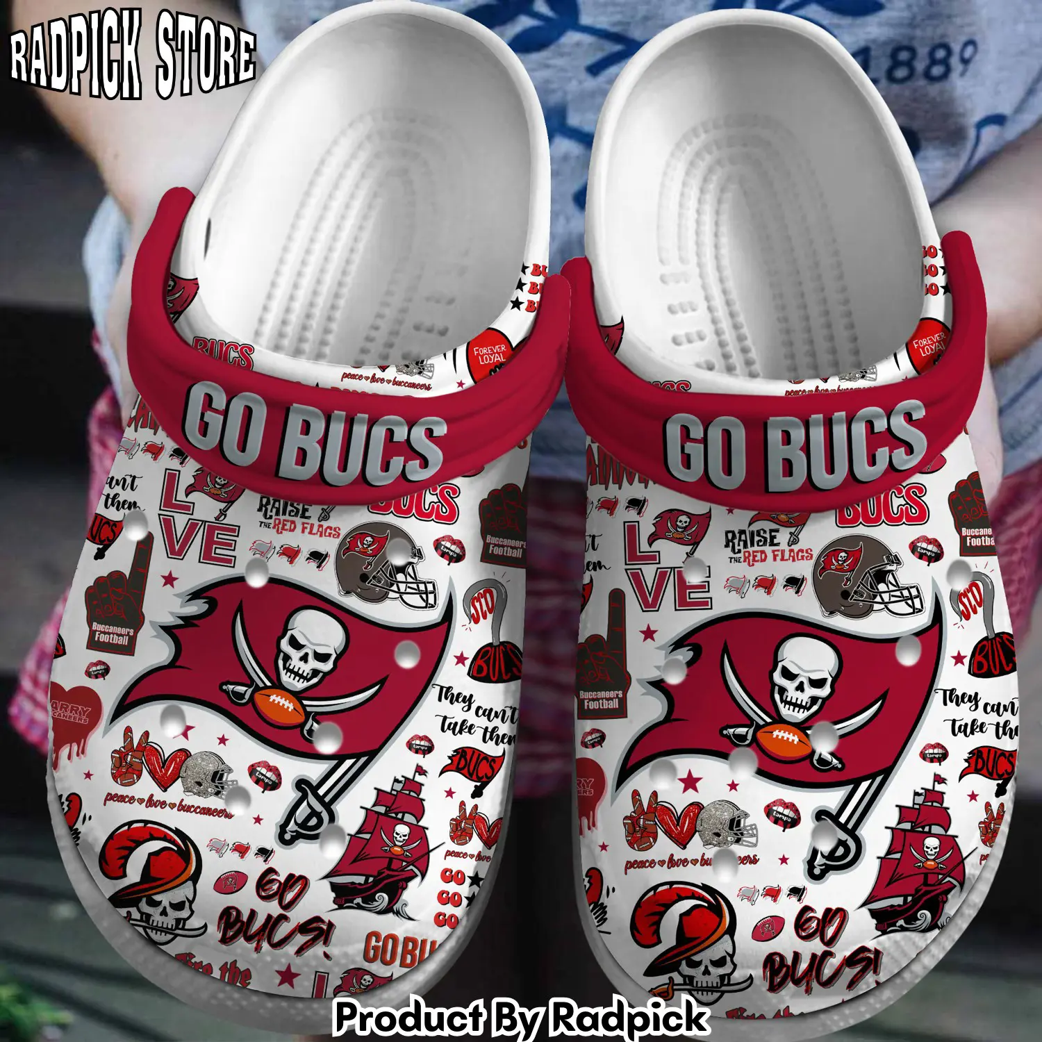 Radpick tampa bay buccaneers nfl sport crocss crocband clogs shoes comfortable for men women and kids footwearelite exclusive rp652988